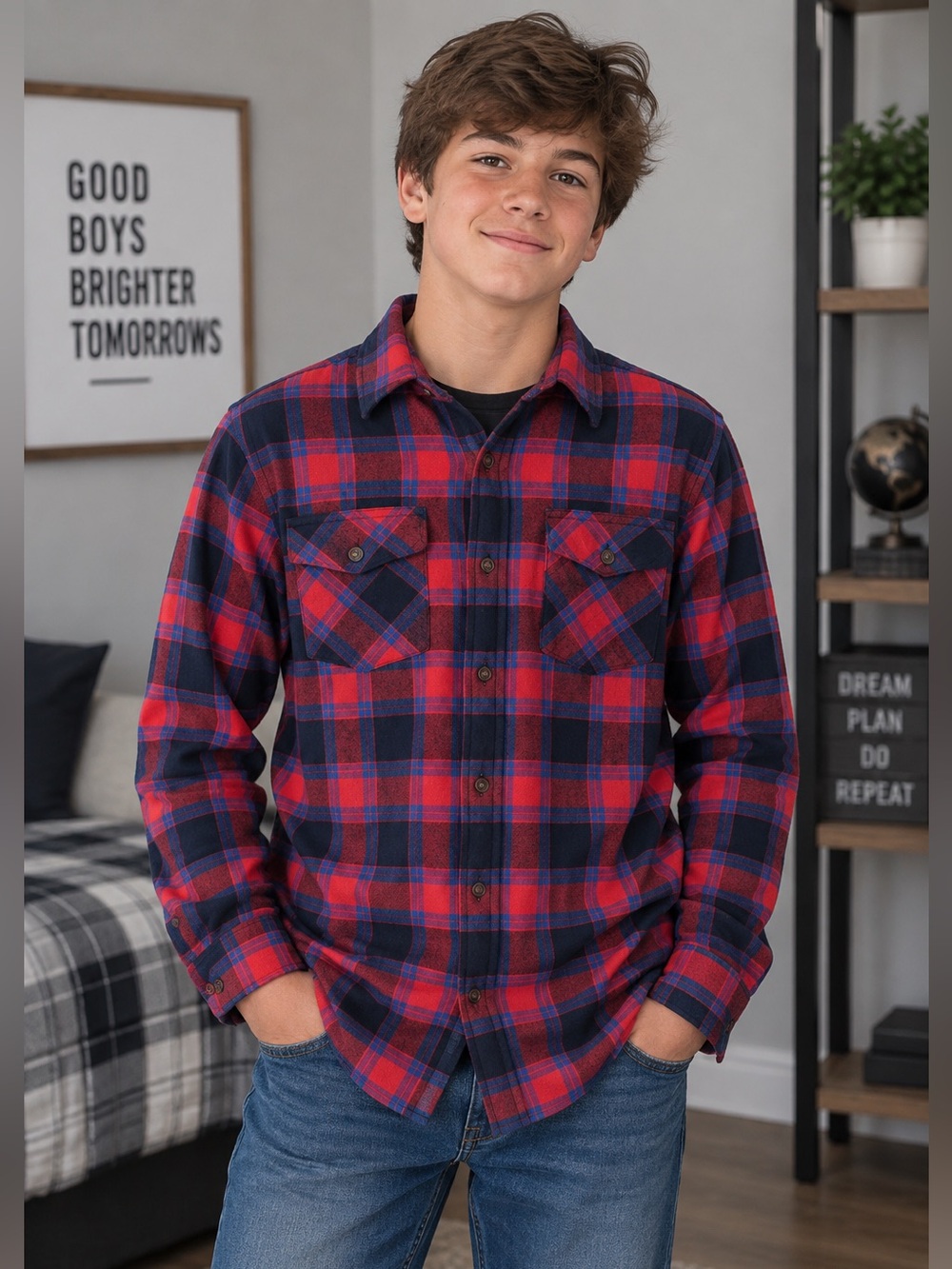 NWT The Supersoft Hooded Flannel Boys Large